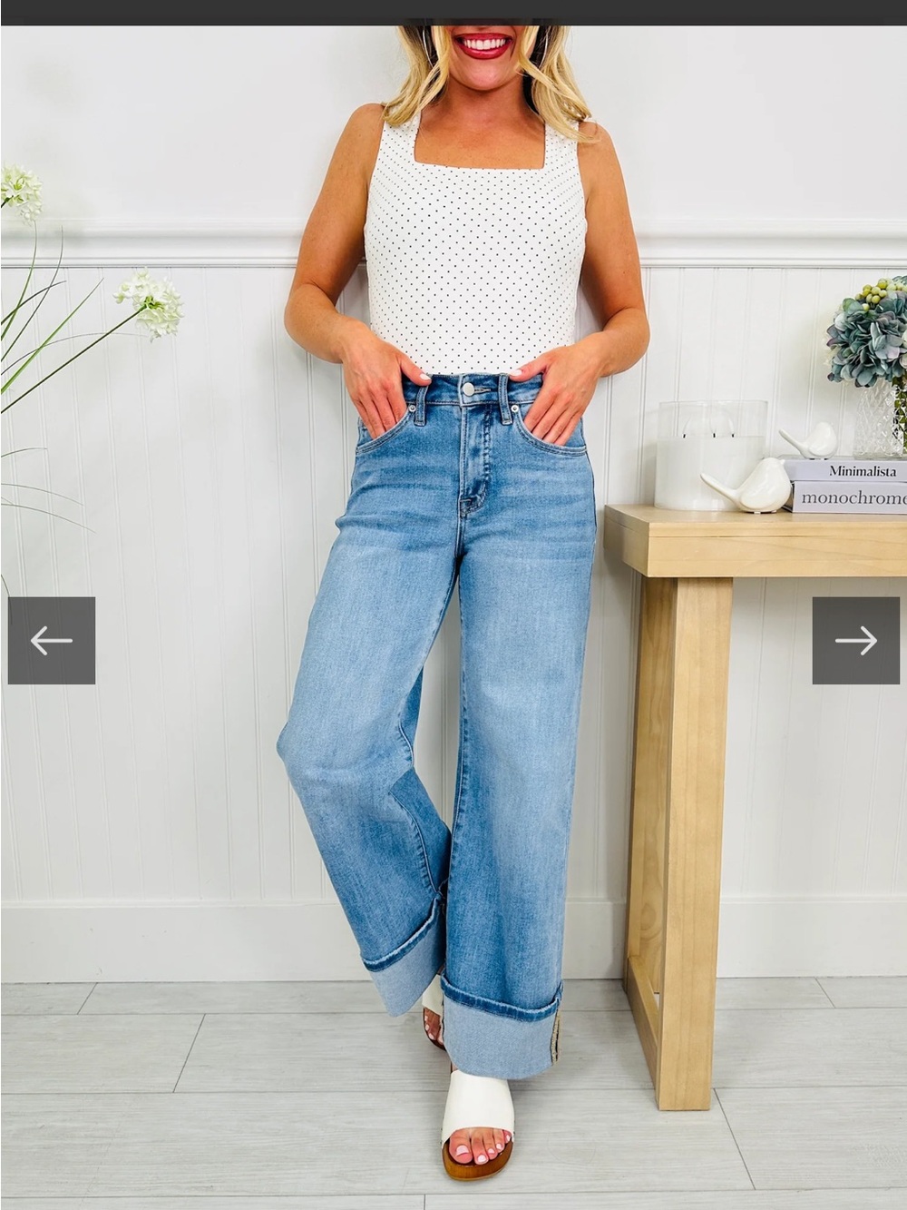 MoCo Boutique - Off The Cuff Wide Leg Cuffed Tummy Control Cropped Jeans